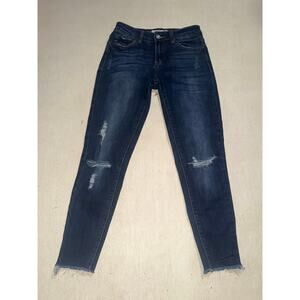 Kancan women’s distressed mid rise skinny blue jeans